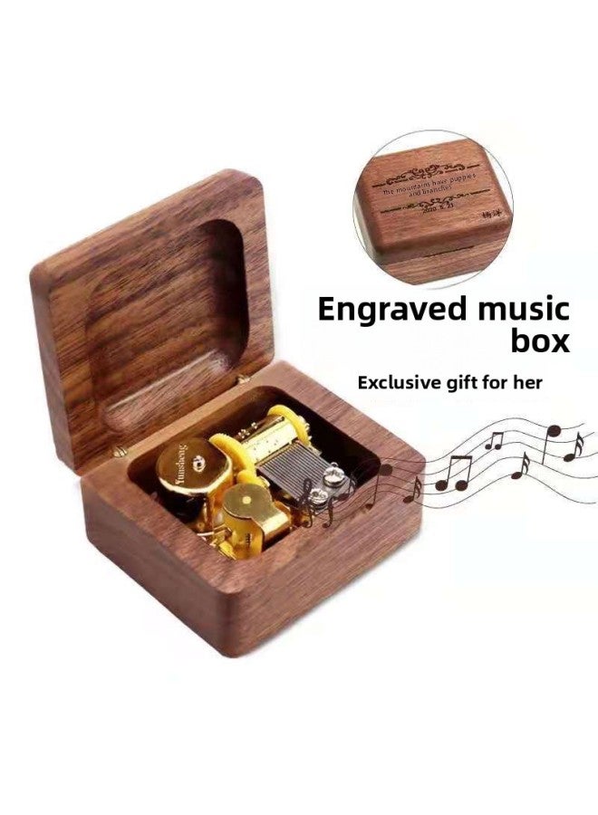 Engraved Walnut Music Box Wooden Music Box Sky City Creative Birthday Gift For Boys And Girls Girlfriend-Color:Maple-Size:8.8*8.6*4cm - Image 3