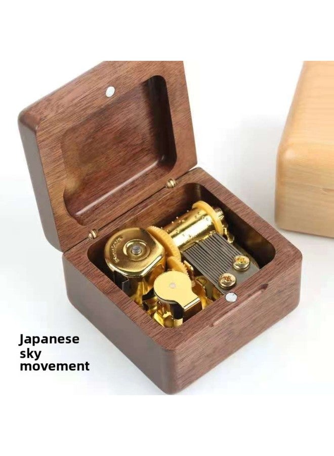 Engraved Walnut Music Box Wooden Music Box Sky City Creative Birthday Gift For Boys And Girls Girlfriend-Color:Maple-Size:8.8*8.6*4cm - Image 5