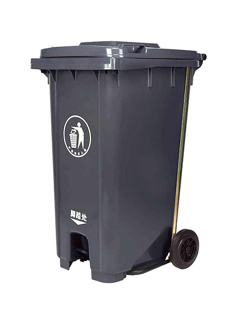 VINSTAR 120 Ltr Grey Outdoor Waste Center Pedal Bins, Garbage Can Container With Attached Lid & Two Wheeled - High Density Polyethylene (HDPE) Heavy-Duty - Image 1