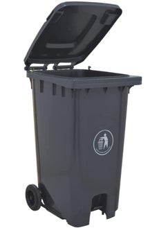 VINSTAR 120 Ltr Grey Outdoor Waste Center Pedal Bins, Garbage Can Container With Attached Lid & Two Wheeled - High Density Polyethylene (HDPE) Heavy-Duty  - Image 3