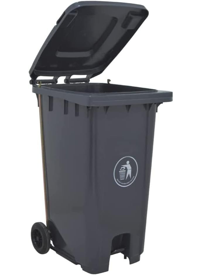 VINSTAR 120 Ltr Grey Outdoor Waste Center Pedal Bins, Garbage Can Container With Attached Lid & Two Wheeled - High Density Polyethylene (HDPE) Heavy-Duty - Image 3