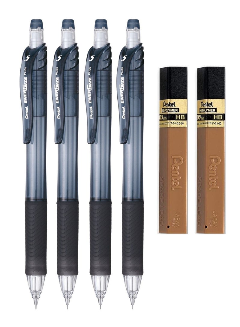 Pentel قلم رصاص ميكانيكي 4 قطع برأس 0.5 مم مع عبوتين من الرصاص - Image 1