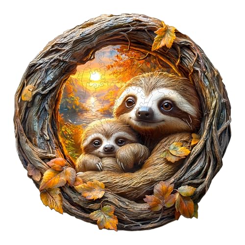 AEEKDOOK Wooden Puzzles for Adults ParentChild Sloth Wood Puzzles Adult Unique Shape Wooden Jigsaw Puzzles for Adults Birthday Gifts for Puzzle Lovers Family 134 134in 300 Pieces - Image 1