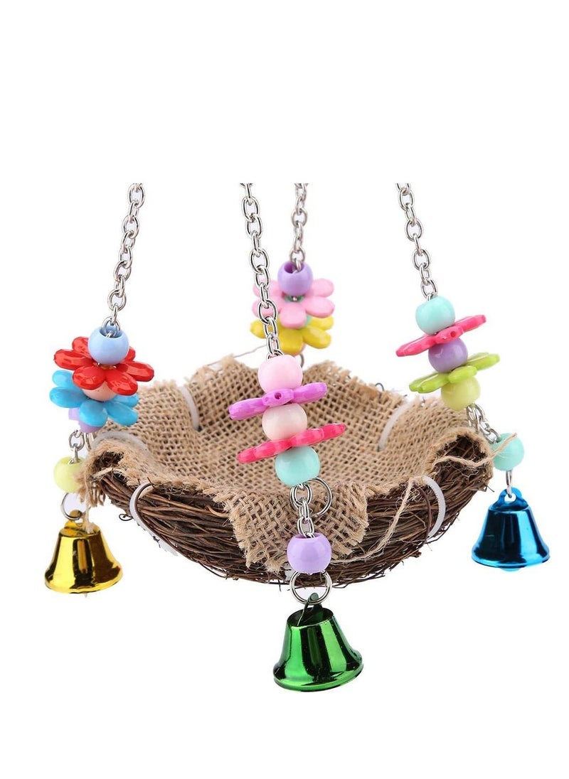 Hanging Bird Nest, Bird Swing Toys with Bells, Natural Rattan Winter Warm Nest, Bird Cage Hammock for Cockatoo Macaw Grey Budgie Parakeet Cockatiel Lovebird Finch  - Image 3