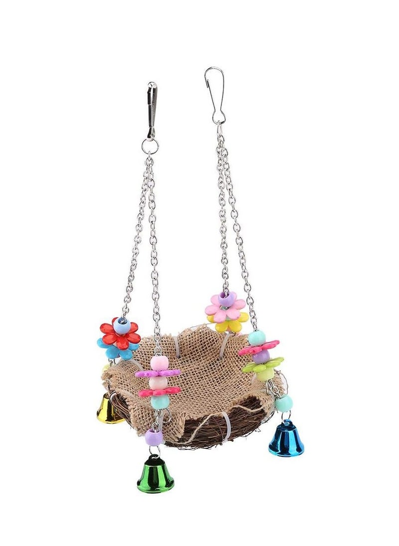 Hanging Bird Nest, Bird Swing Toys with Bells, Natural Rattan Winter Warm Nest, Bird Cage Hammock for Cockatoo Macaw Grey Budgie Parakeet Cockatiel Lovebird Finch  - Image 4