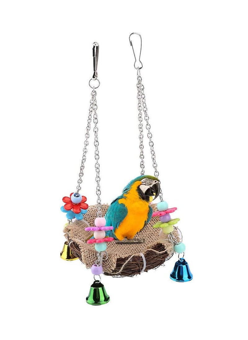 Hanging Bird Nest, Bird Swing Toys with Bells, Natural Rattan Winter Warm Nest, Bird Cage Hammock for Cockatoo Macaw Grey Budgie Parakeet Cockatiel Lovebird Finch  - Image 1