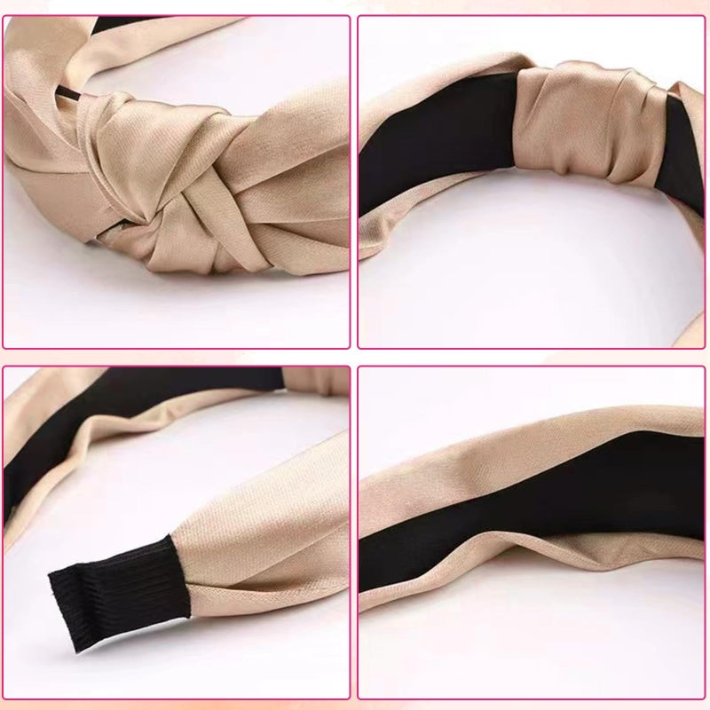 4 Pieces Headbands for Women Boho Wide Knot Hair Band Elastic Hair Hoop Plain Elastic Head Wrap Vintage Style Fabric Hair Band Accessories for Women and Girls - Image 5