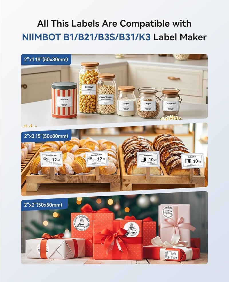 طابعة ملصقات NIIMBOT B1 مع 3 أشرطة، ملصقات دائرية 50×30 مم/50×80 مم/50×50 مم، طابعة ملصقات حرارية بلوتوث للأعمال الصغيرة، المكتب، المنزل، المدرسة (أزرق، 1 طابعة + 3 لفات ملصقات) - Image 3
