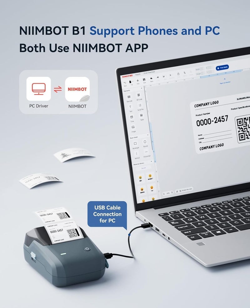 طابعة ملصقات NIIMBOT B1 مع 3 أشرطة، ملصقات دائرية 50×30 مم/50×80 مم/50×50 مم، طابعة ملصقات حرارية بلوتوث للأعمال الصغيرة، المكتب، المنزل، المدرسة (أزرق، 1 طابعة + 3 لفات ملصقات) - Image 5