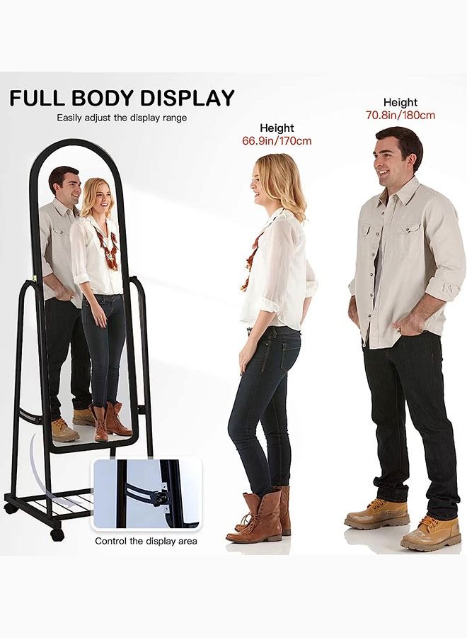 GoldenLike Mirror with Stand,Dressing Mirror Full Length Mirror with Holder and Storage Space Floor Standing Mirror for Bedroom Adjustable Stand Up mirror Simple Elegant Mirror on Wheels - Image 2