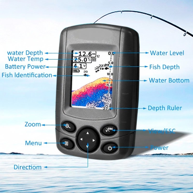 Phiradar Portable Fish Finder Handheld Fishfinder Fish Depth Finder Detector with Sonar Transducer and LCD Display - Image 3