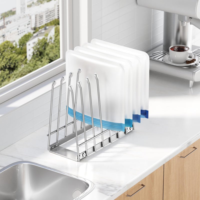 Josmimic Reusable Bag Drying Rack, Foldable Metal Stand for Reusable Ziplock & Silicone Storage Bags, Rustproof Kitchen Dryer, Silver - Image 2