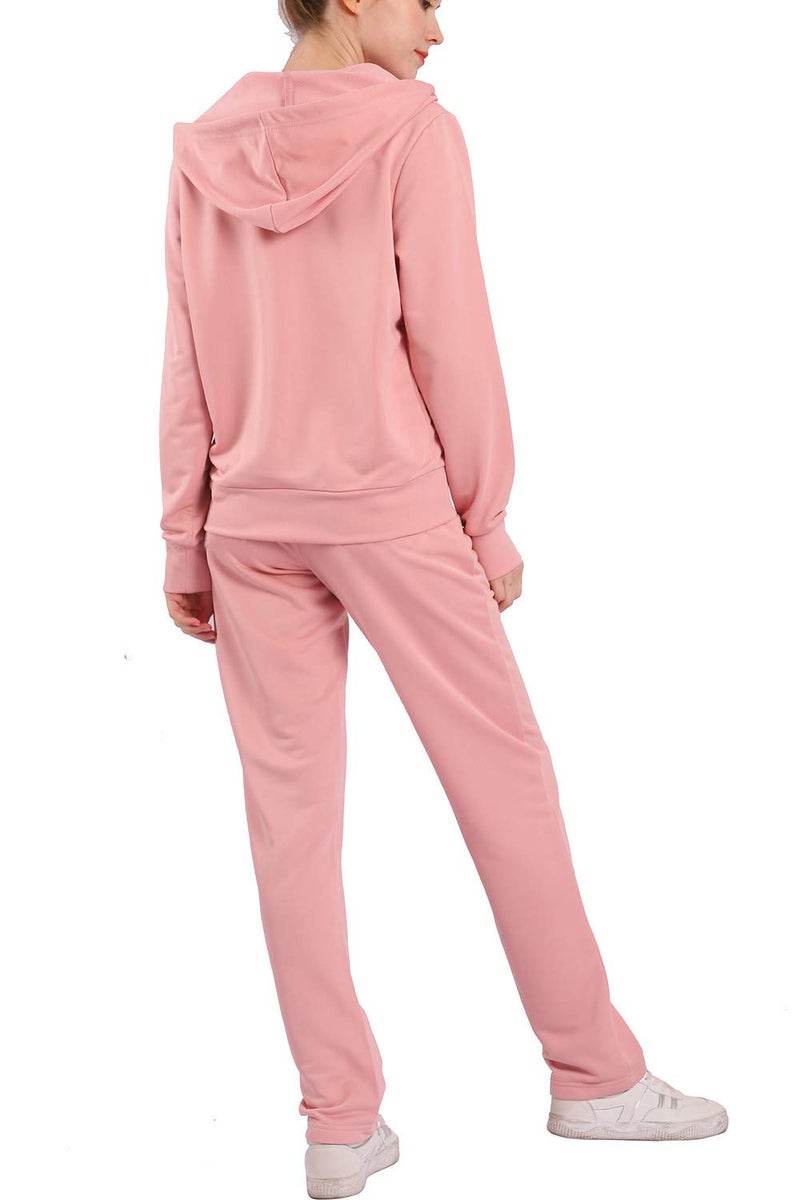 Facitisu Sweatsuits for Women 2 PCS Outfits Sweat Suits Jogging Tracksuit Full Zip-up Hooded Solid Sweatshirts & Pants Set (Pink, XXL) - Image 3