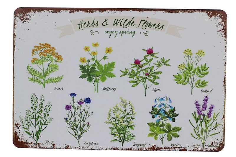 SUMIK Wildflowers Herbs Florals Botanical Metal Tin Sign Vintage Art Poster Plaque Living Room Bedroom Home Wall Decor