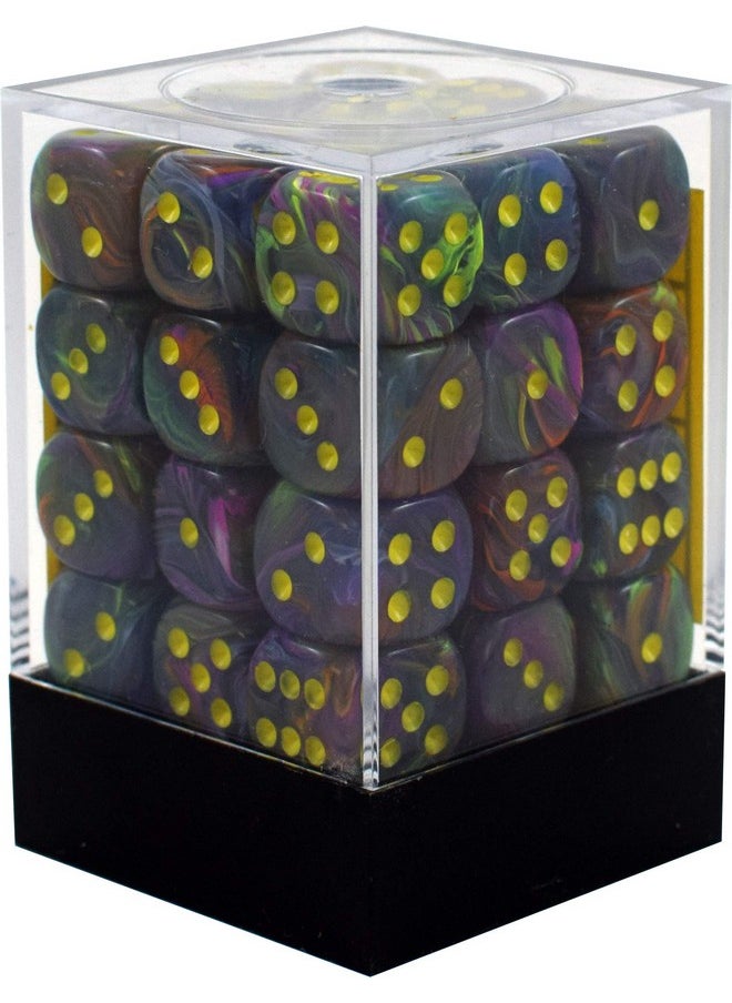 Chessex Chessex Dice d6 Sets: Festive Rio Marble Swirl with Yellow Pips - 12mm Six Sided Die (36) Block of Dice  - Image 2