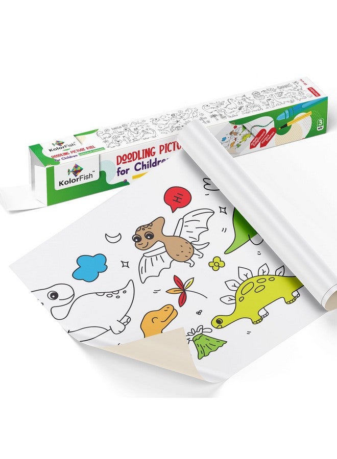 KolorFish KolorFish Coloring Re-Stick Drawing Paper Roll for Kids, 118X12 Inch Large Coloring Poster for Toddlers, Art Paper Crafts Gift for Class Home Birthday Party (Dinosaur Paradise, 3 Meters) - Image 1