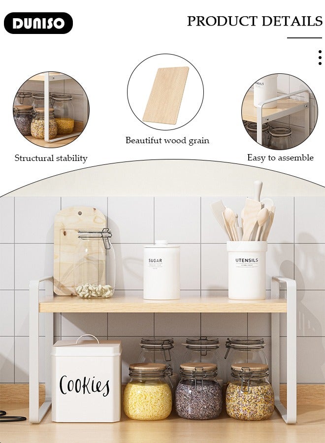 DUNISO Desktop Shelves, 2 Tier Desktop Shelf Organizer, Desktop Organizer Shelf, Kitchen Spice Rack, Adjustable Desktop Display Shelf Rack, Countertop Bookshelf for Tabletop, School, Office, Dorm Organization - Image 5