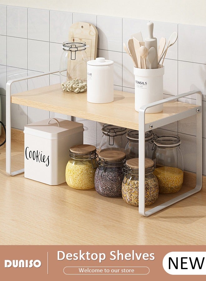 DUNISO Desktop Shelves, 2 Tier Desktop Shelf Organizer, Desktop Organizer Shelf, Kitchen Spice Rack, Adjustable Desktop Display Shelf Rack, Countertop Bookshelf for Tabletop, School, Office, Dorm Organization - Image 1