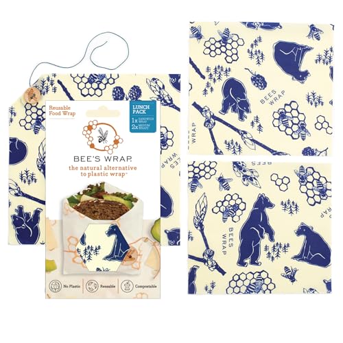Bees Wrap Beeswax Wraps for Food  Bees  Bears 3 Pack 2M 1 Sandwich Made in USA Reusable  Organic Food Wraps Sandwich Wrap  EcoFriendly Alternative to Aluminum Foil  Plastic Wrap