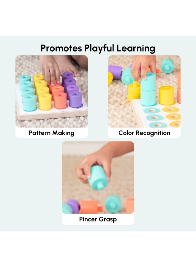 Curious Cub لوحة دبابيس Montessori للتكديس ومطابقة الألوان - ألعاب خشبية تعليمية للتعرف على الألوان والأنماط - مهارات حركية دقيقة - تنسيق اليد والعين وتطوير الدماغ - تعلم حسي - Image 5