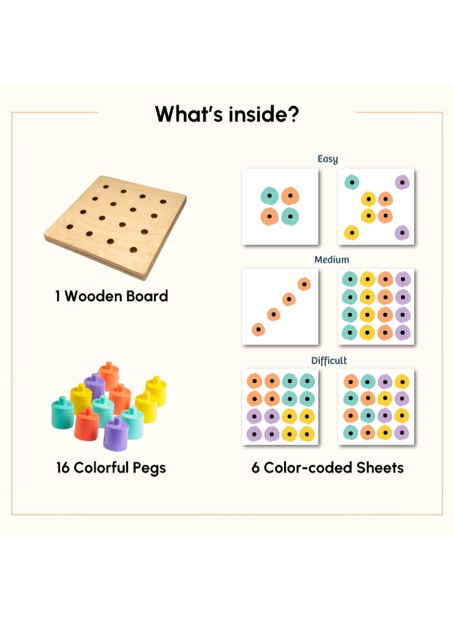 Curious Cub لوحة دبابيس Montessori للتكديس ومطابقة الألوان - ألعاب خشبية تعليمية للتعرف على الألوان والأنماط - مهارات حركية دقيقة - تنسيق اليد والعين وتطوير الدماغ - تعلم حسي - Image 3