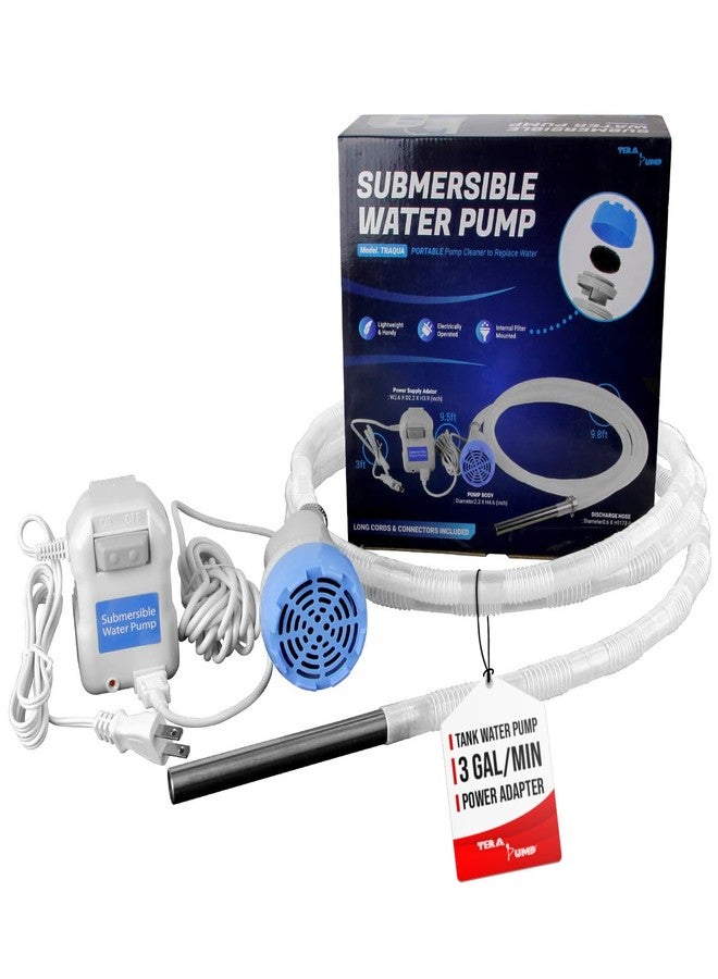 TERA PUMP - 12v Submersible Fish Tank Water Pump w/ 10ft Discharge Hose and Filtered Mesh Intake, 3GPM Aquarium Drain Pump Water Changes - Image 1