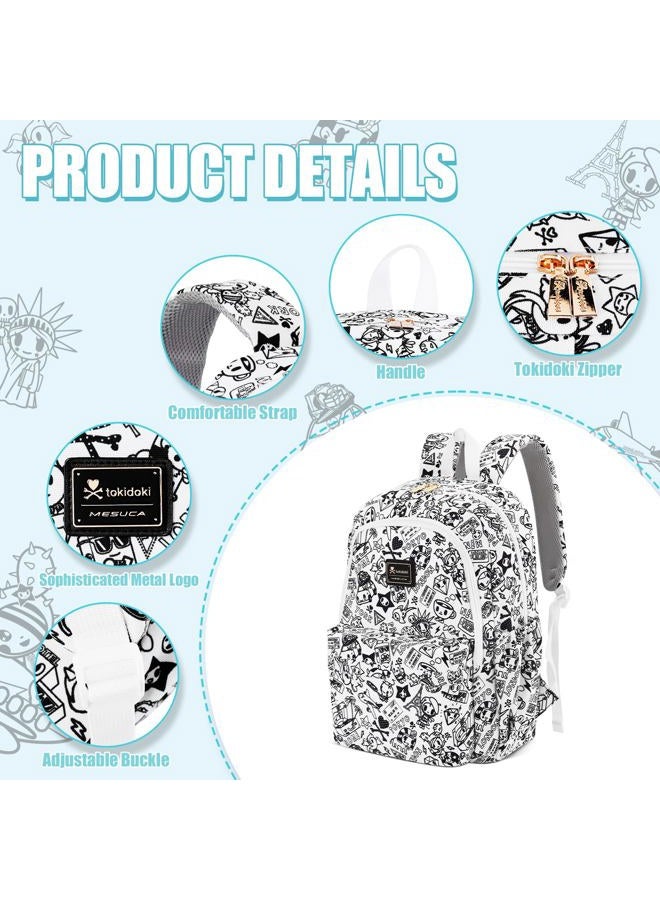 Tokidoki Backpack Cute Travel Laptop Backpack for Women Casual Bookbags Lightweight Canvas Backpack School Bag Daypack, Black & White, Medium - Image 4