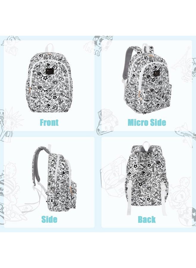 Tokidoki Backpack Cute Travel Laptop Backpack for Women Casual Bookbags Lightweight Canvas Backpack School Bag Daypack, Black & White, Medium - Image 5