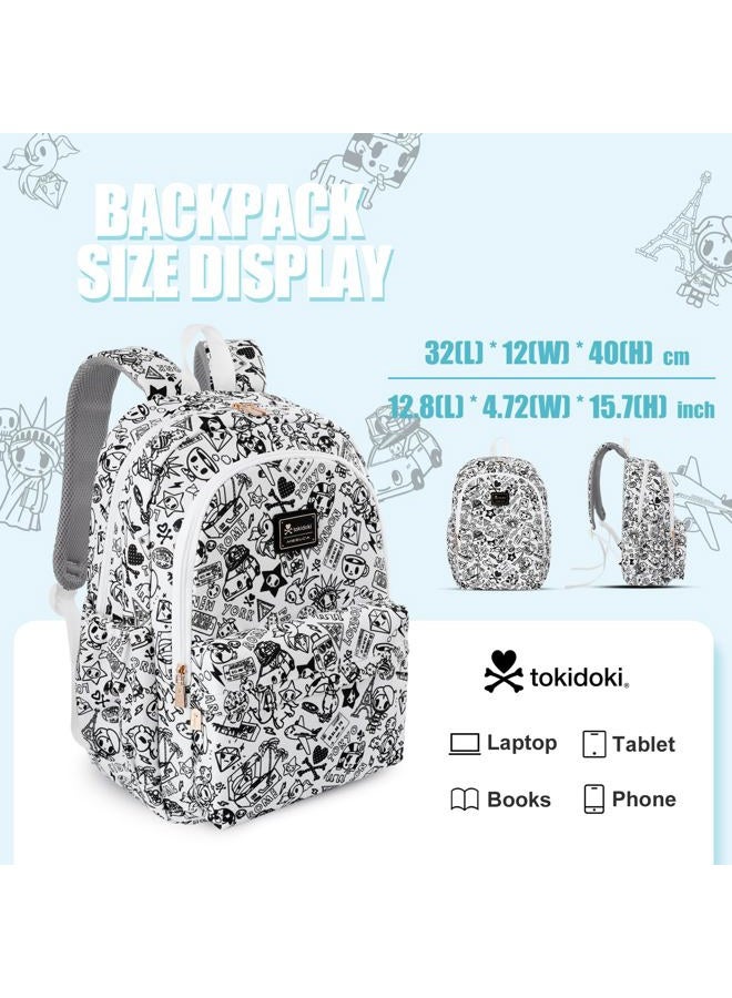 Tokidoki Backpack Cute Travel Laptop Backpack for Women Casual Bookbags Lightweight Canvas Backpack School Bag Daypack, Black & White, Medium - Image 2