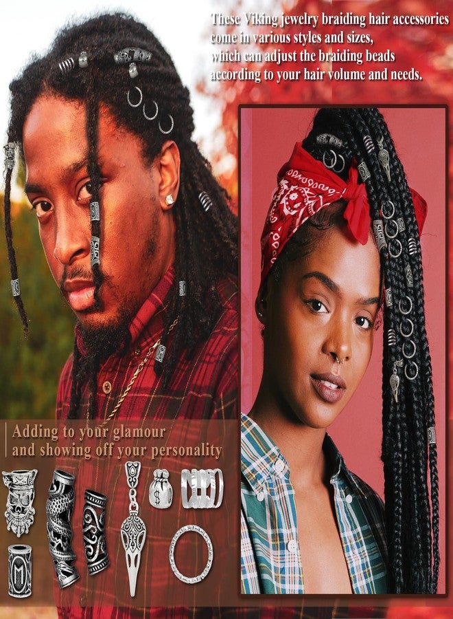 Fscwlmon 215 Pcs Viking Dreadlock Accessories Hair Charms Norse Runes Tube Beads Metal Clips Cuffs Rings Vikings Jewelry For Women Bracelets Pendant Necklace DIY Braid Accessories Silvery - Image 4