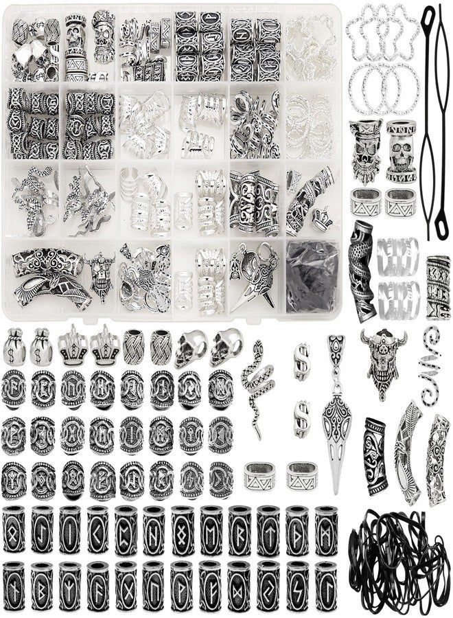 Fscwlmon 215 Pcs Viking Dreadlock Accessories Hair Charms Norse Runes Tube Beads Metal Clips Cuffs Rings Vikings Jewelry For Women Bracelets Pendant Necklace DIY Braid Accessories Silvery - Image 1
