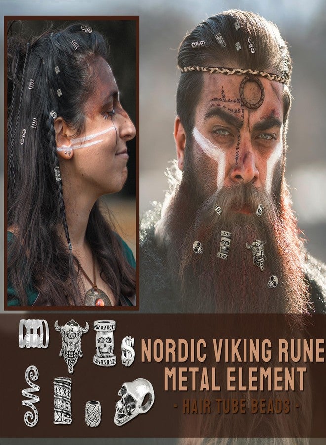 Fscwlmon 215 Pcs Viking Dreadlock Accessories Hair Charms Norse Runes Tube Beads Metal Clips Cuffs Rings Vikings Jewelry For Women Bracelets Pendant Necklace DIY Braid Accessories Silvery - Image 3