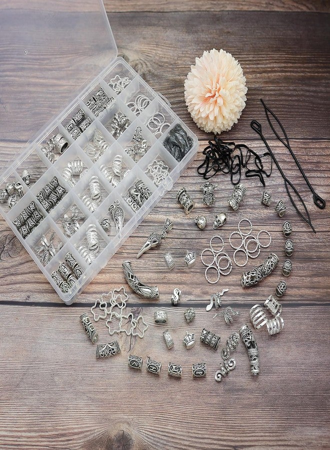Fscwlmon 215 Pcs Viking Dreadlock Accessories Hair Charms Norse Runes Tube Beads Metal Clips Cuffs Rings Vikings Jewelry For Women Bracelets Pendant Necklace DIY Braid Accessories Silvery - Image 2