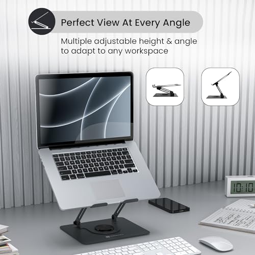 Portronics My Buddy K11 Metal Laptop Stand with 360° Rotation, Height & Angle Adjustable, Foldable Design, Improves Air Flow, Carbon Steel Body, 10 kg Max Weight for Laptops & MacBook (Black) - Image 3