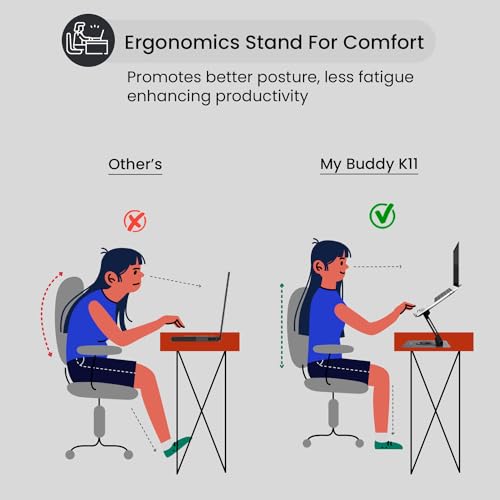 Portronics My Buddy K11 Metal Laptop Stand with 360° Rotation, Height & Angle Adjustable, Foldable Design, Improves Air Flow, Carbon Steel Body, 10 kg Max Weight for Laptops & MacBook (Black) - Image 5