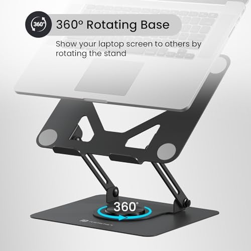 Portronics My Buddy K11 Metal Laptop Stand with 360° Rotation, Height & Angle Adjustable, Foldable Design, Improves Air Flow, Carbon Steel Body, 10 kg Max Weight for Laptops & MacBook (Black) - Image 2