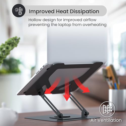 Portronics My Buddy K11 Metal Laptop Stand with 360° Rotation, Height & Angle Adjustable, Foldable Design, Improves Air Flow, Carbon Steel Body, 10 kg Max Weight for Laptops & MacBook (Black) - Image 4