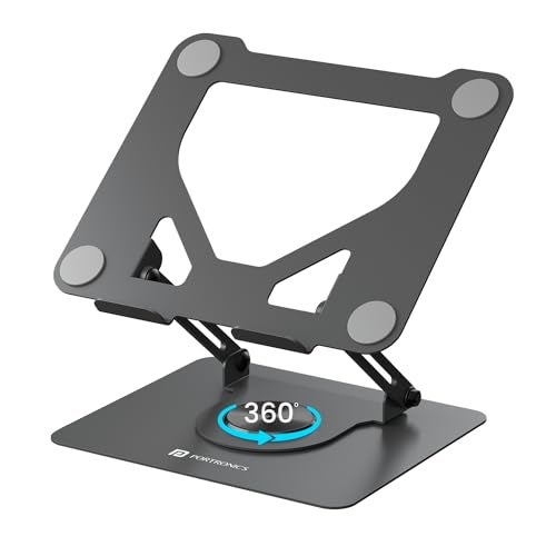 Portronics My Buddy K11 Metal Laptop Stand with 360° Rotation, Height & Angle Adjustable, Foldable Design, Improves Air Flow, Carbon Steel Body, 10 kg Max Weight for Laptops & MacBook (Black) - Image 1