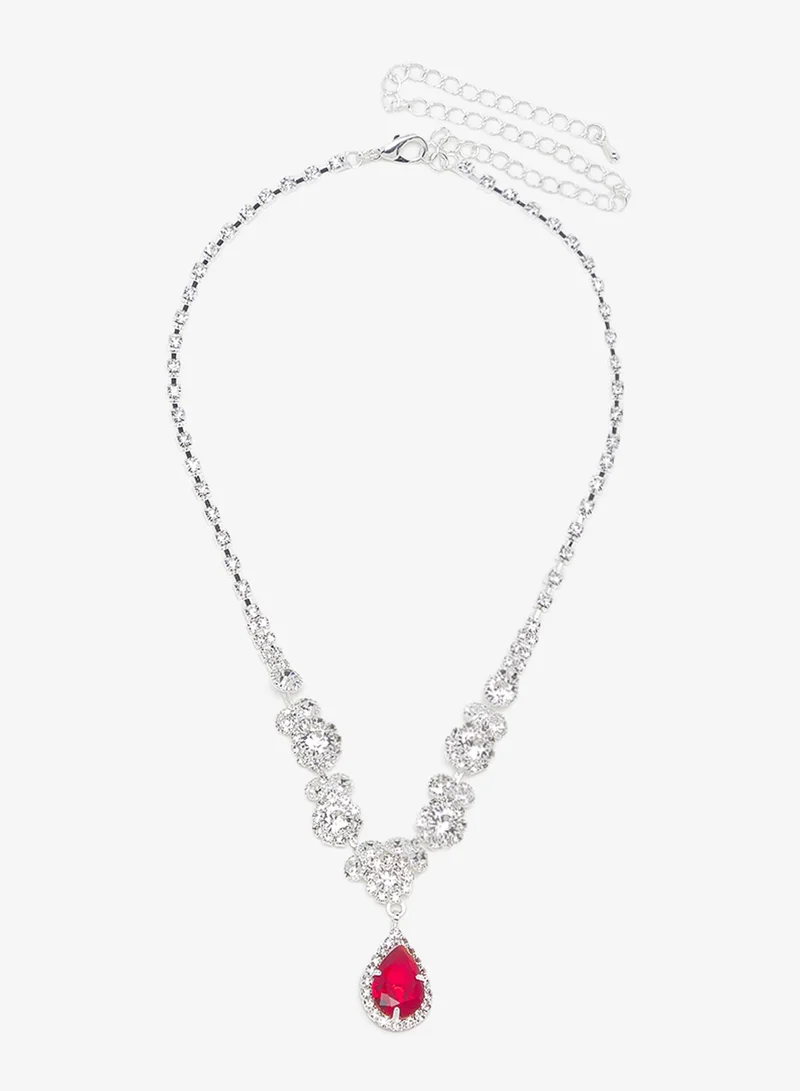 Ella Limited Edition Silver Silver Diamonte Rhinestone Jewelry Set Necklace Earrings for Women | Best Price UAE