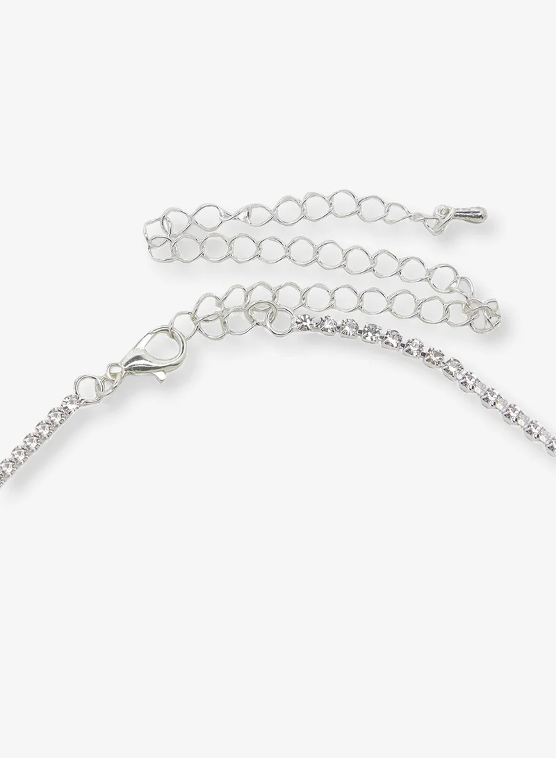 Ella Limited Edition Silver Silver Diamonte Rhinestone Jewelry Set Necklace Earrings for Women | Best Price UAE