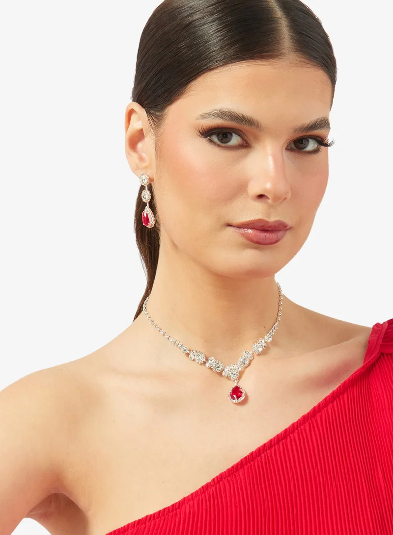 Ella Limited Edition Silver Diamonte Rhinestone Jewelry Set Necklace Earrings