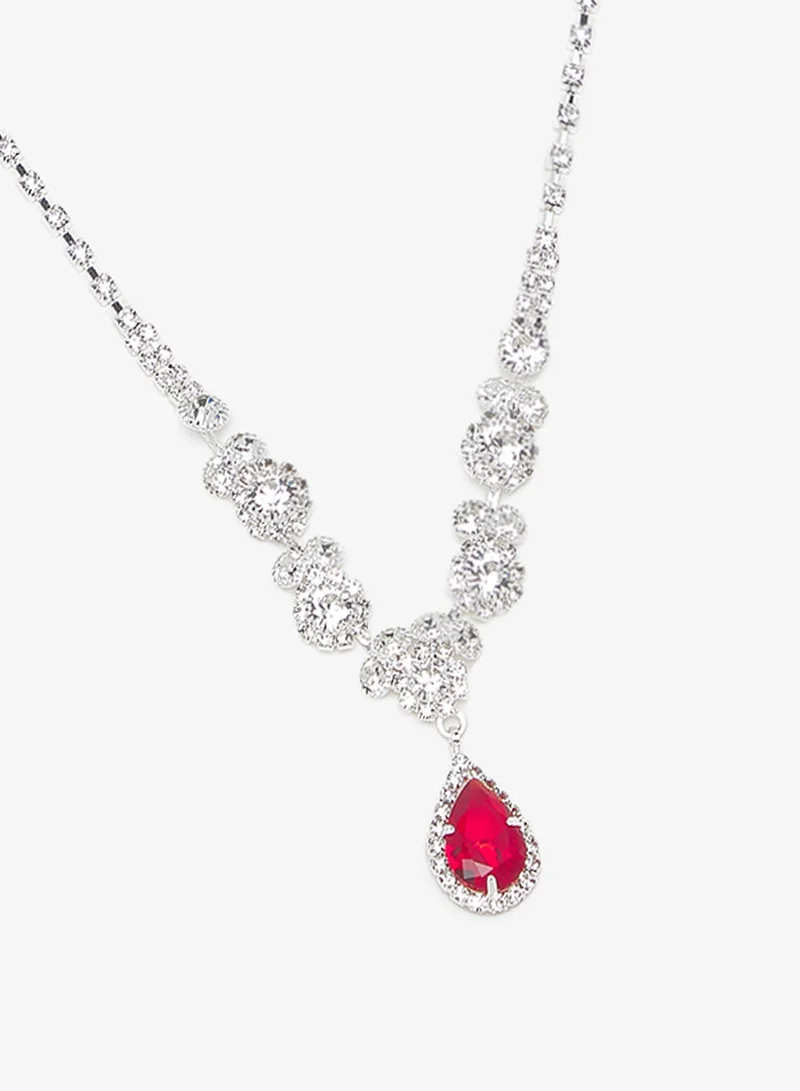 Ella Limited Edition Silver Silver Diamonte Rhinestone Jewelry Set Necklace Earrings for Women | Best Price UAE