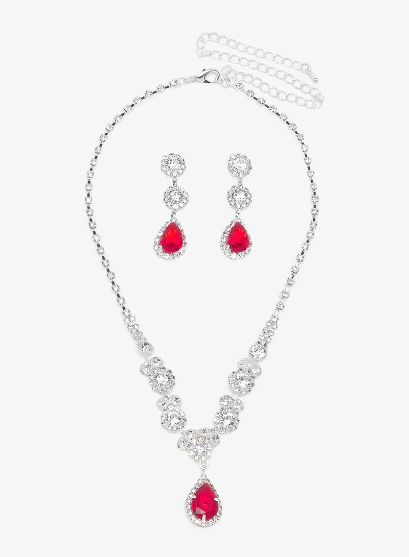 Ella Limited Edition Silver Diamonte Rhinestone Jewelry Set Necklace Earrings