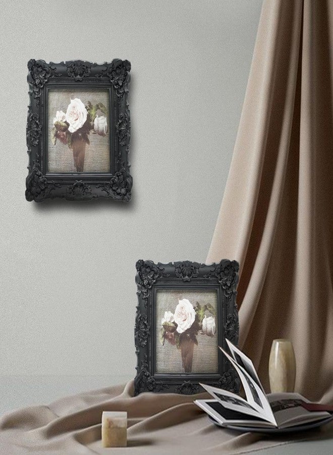 CISOO 4x4 Vintage Small Picture Frame, Antique Ornate Black Square Photo Frame, for Table Top and Wall Display, Decorative Floral Design Retro Home Decor, Photo Gallery Art - Image 3