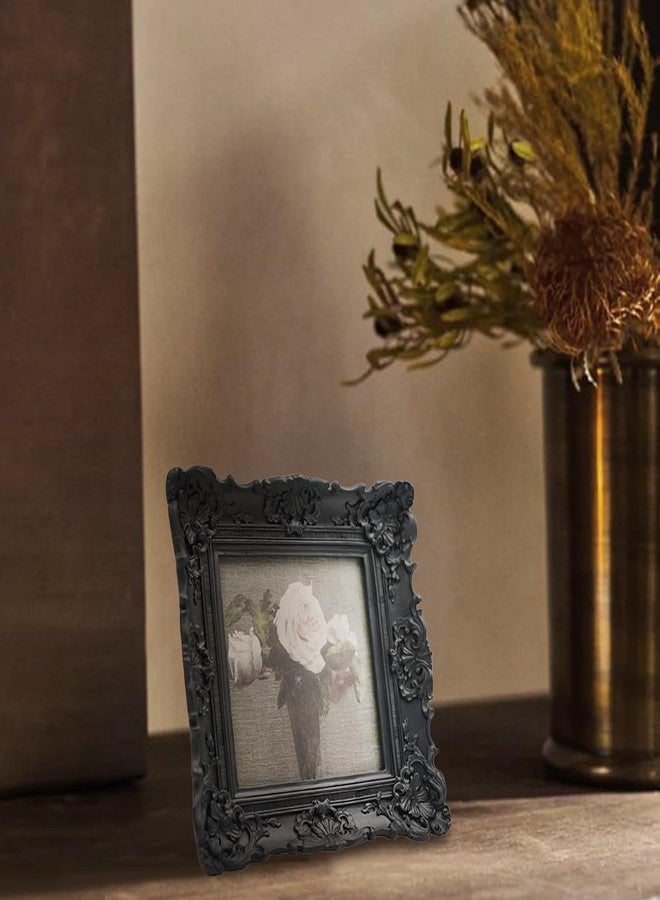 CISOO 4x4 Vintage Small Picture Frame, Antique Ornate Black Square Photo Frame, for Table Top and Wall Display, Decorative Floral Design Retro Home Decor, Photo Gallery Art - Image 4