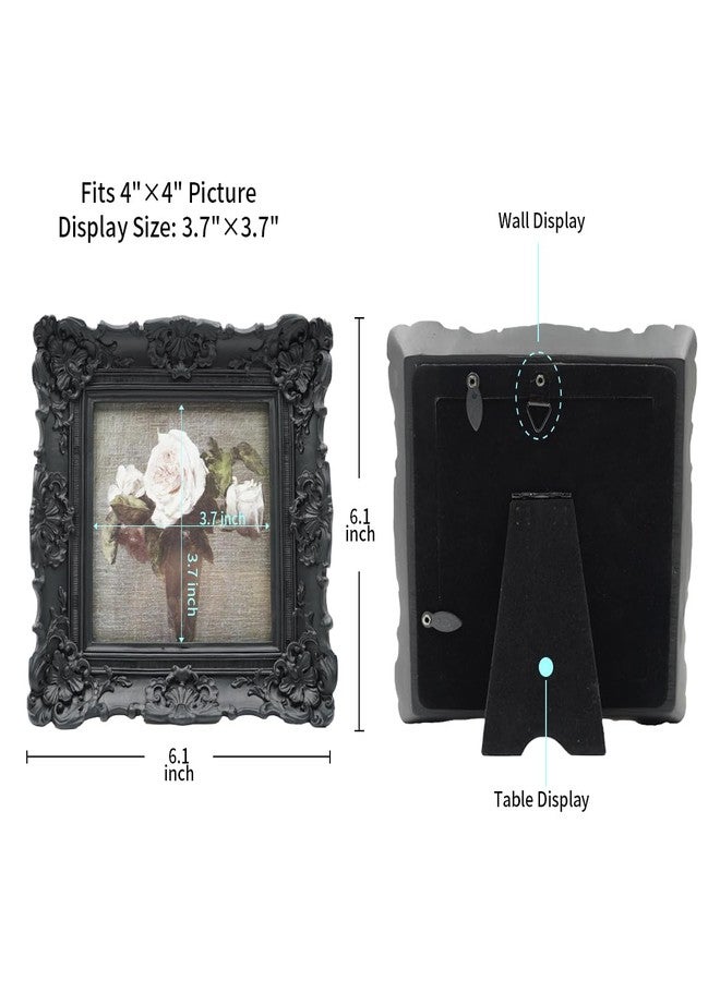 CISOO 4x4 Vintage Small Picture Frame, Antique Ornate Black Square Photo Frame, for Table Top and Wall Display, Decorative Floral Design Retro Home Decor, Photo Gallery Art - Image 5