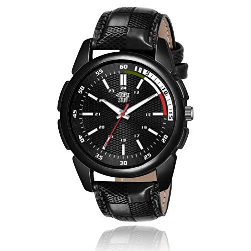 SWADESI STUFF Leather Analogue Men Watch Black Dial Black Colored Strap_Black Band - Image 1