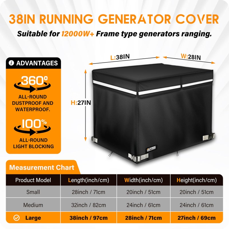 GUYISS 2025 Upgrade 900D+210D Heavy Duty Thicken Fabric. GUYISS Generator Cover, 32x24x24 inch Generator Covers While Running, Top Can Be Opened for Refueling. All-weather Generator Protective Cover.Black - Image 2