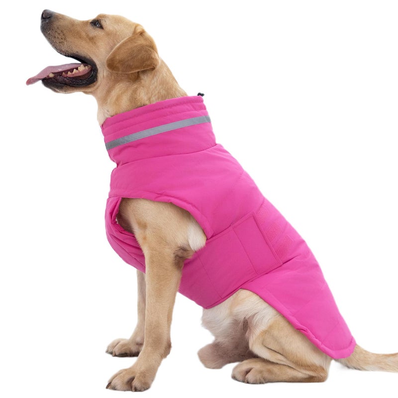Mklhgty Waterproof Dog Coat for Medium and Large Dogs, Warm Dog Winter Jacket, Reflective Windproof Turtleneck Coats with Adjustable Hook & Loop - Pink - L - Image 1