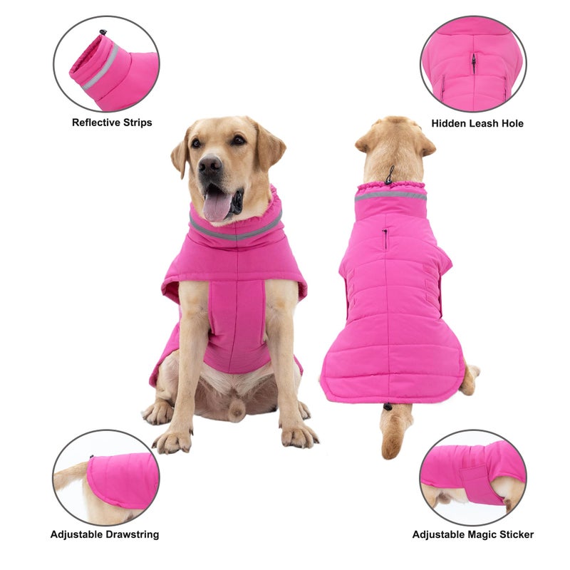 Mklhgty Waterproof Dog Coat for Medium and Large Dogs, Warm Dog Winter Jacket, Reflective Windproof Turtleneck Coats with Adjustable Hook & Loop - Pink - L - Image 3